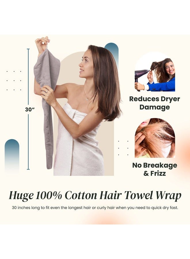 Aspen5 Huge Cotton Hair Towel Wrap for Women - Fast Drying and Super Absorbent Head Turban Ideal for Long and Curly Hair- Special for Mothers (Grey) - Image 4